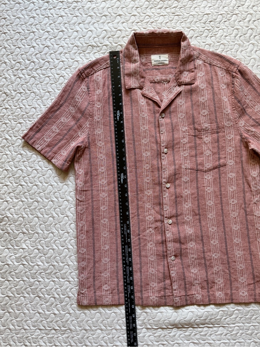 Mutual Weave Men's Rust Pink Camp Collar Patterned Button-Up Shirt Size Small - Picture 4 of 10